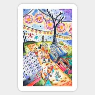 Summer Lantern Festival in Watercolor Sticker